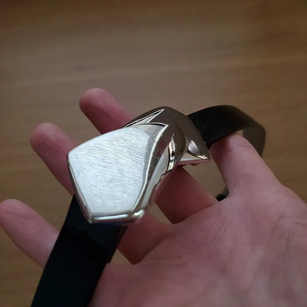 Vintage 80s Silver Buckle Black Belt